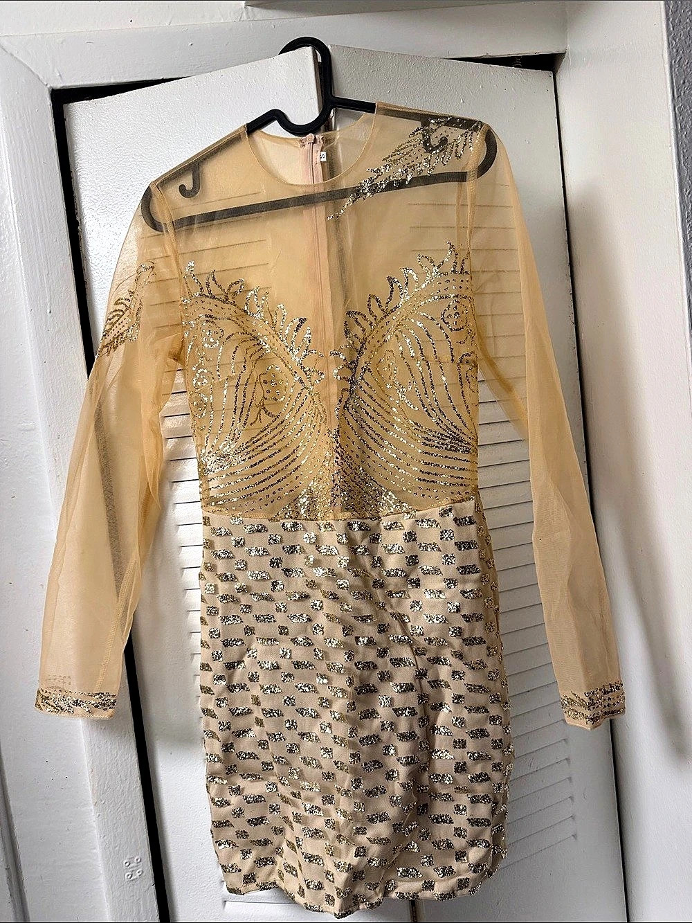 Embellished Mini Dress in Beige Like New